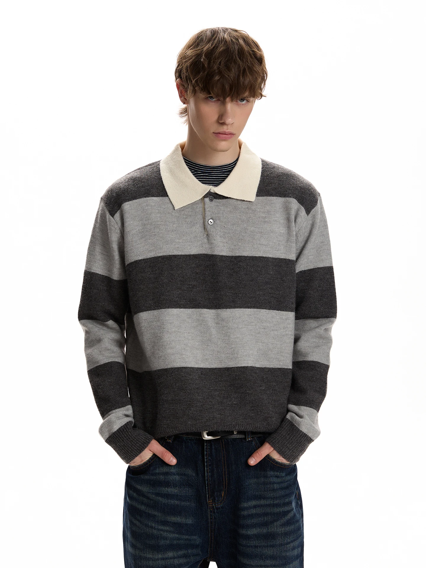 

Свитер свободного кроя с воротником-стойкой, вязаный, в полоску, с цветовыми блоками, в повседневном стиле, с длинными рукавами, для мужчин и женщин