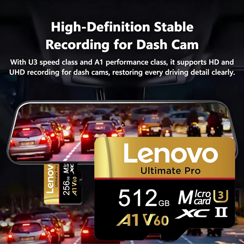 بطاقة ذاكرة Lenovo عالية السرعة، سعة 1 تيرابايت، 256 جيجابايت، 512 جيجابايت، فئة 10، UHS-I، بطاقة MicroSD، متوافقة مع أجهزة Nintendo وDJI Drone وكاميرا GoPro، متوفرة بسعات 128 جيجابايت و64 جيجابايت.