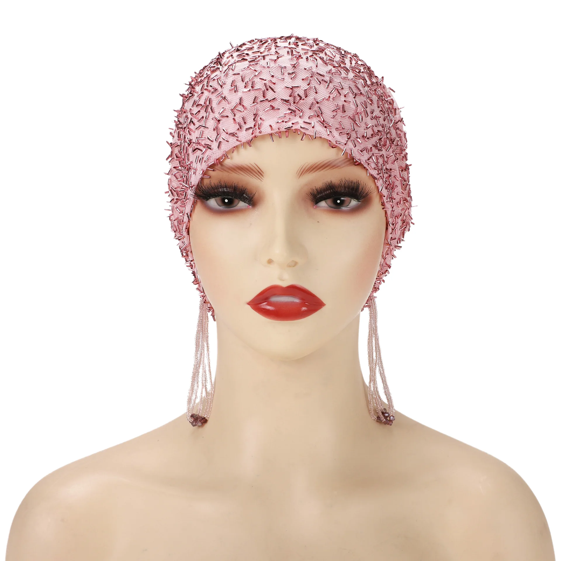 New Stretch Mesh Beaded Tassel Hijab Undercap For Muslim Women Shiny Decorative Islamic Inner Head Cover Cap Hair Loss Headscarf