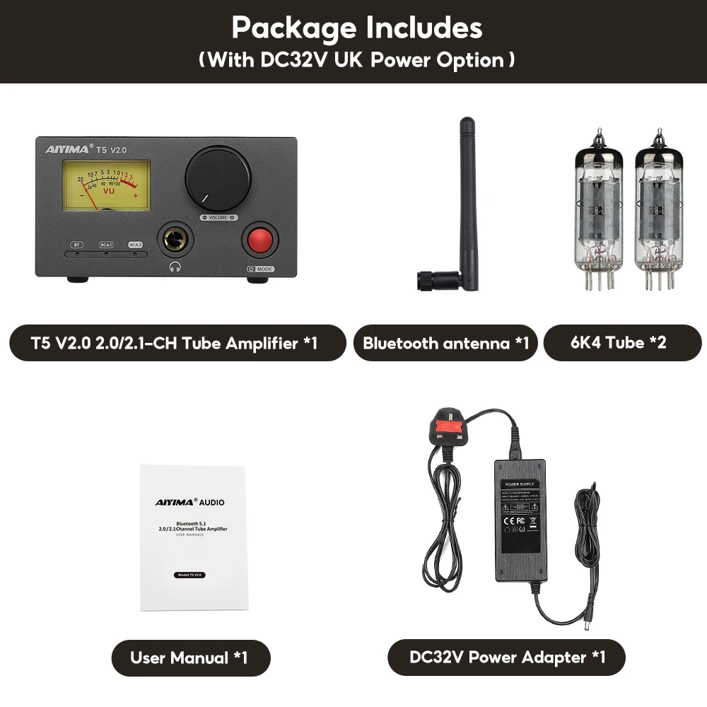 AIYIMA T5 V2.0 HiFi 2RCA Bluetooth 5.1 Vacuum Tube Headphone