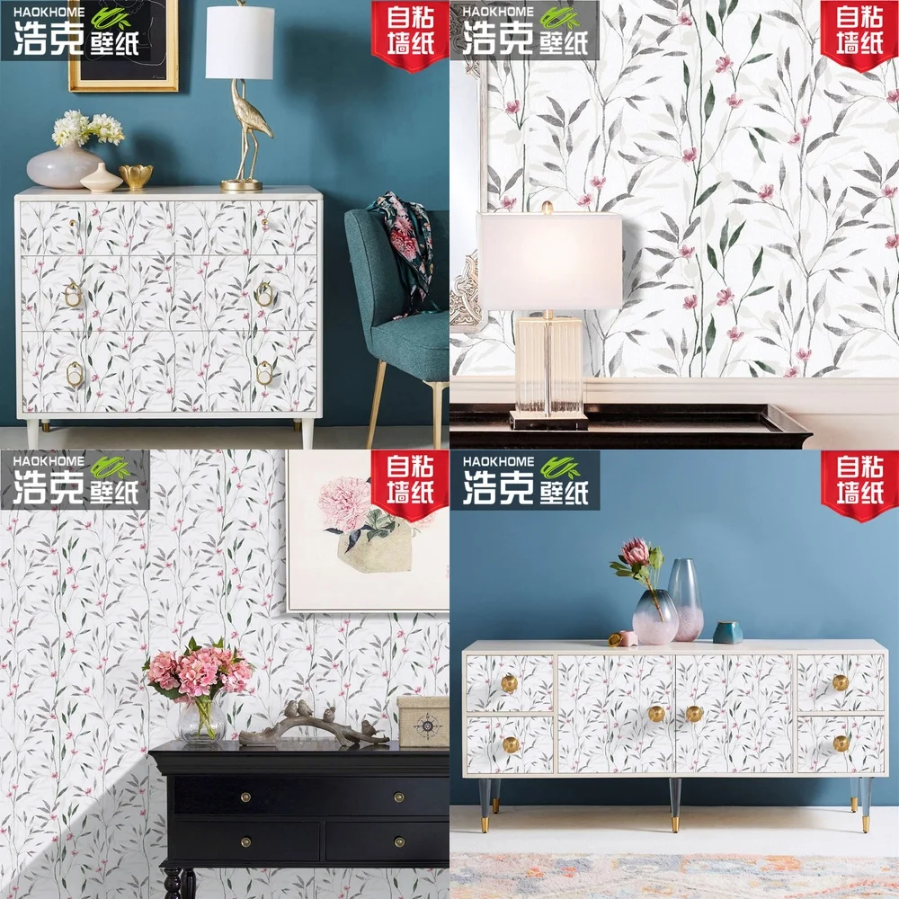 

PVC Moisture Proof Wallpaper Cozy Bedroom Wall Decor Cottage Floral Style Living Room Kids Room Background Wall Sticker
