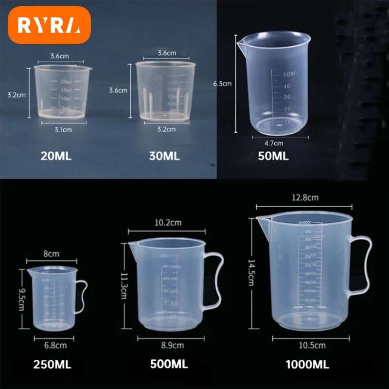 Plastic Measuring Cup Lightweight Durable Baking Beaker 20ml 30ml 50ml 250ml 500ml 1000ml Portable Measuring Cup Scales Tools