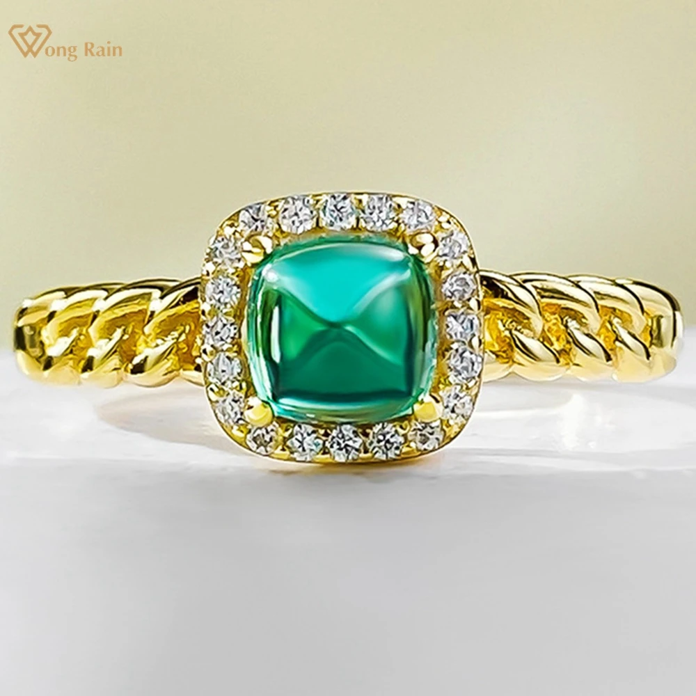 

Wong Rain 18K Gold Plated 925 Sterling Silver Sugar-loaf Cut 5 MM Emerald High Carbon Diamond Gemstone Ring for Women Jewelry