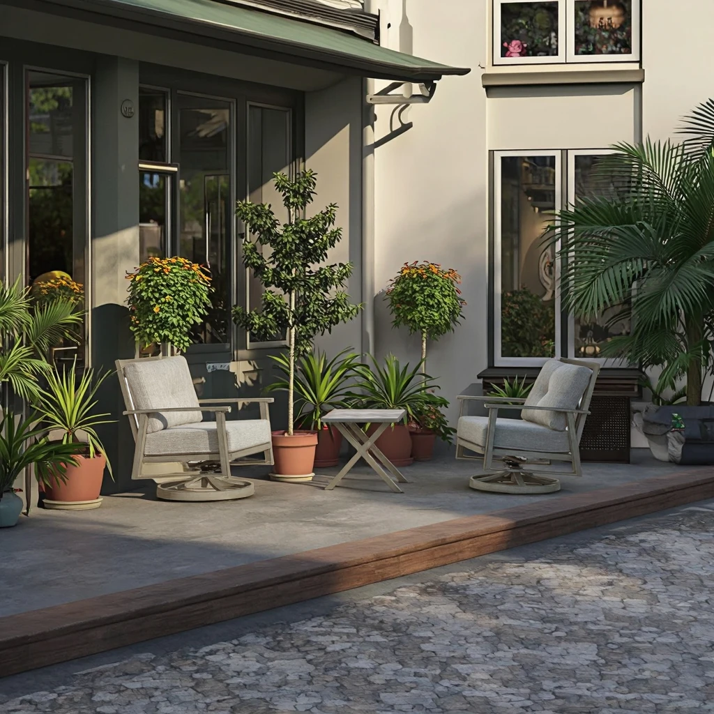 3 قطع 360 °   مجموعة صالة دوارة للاستخدام الخارجي، كراسي أريكة من الألومنيوم، طاولة جانبية لتواريخ الشرفة، استرخاء الحديقة للفنادق