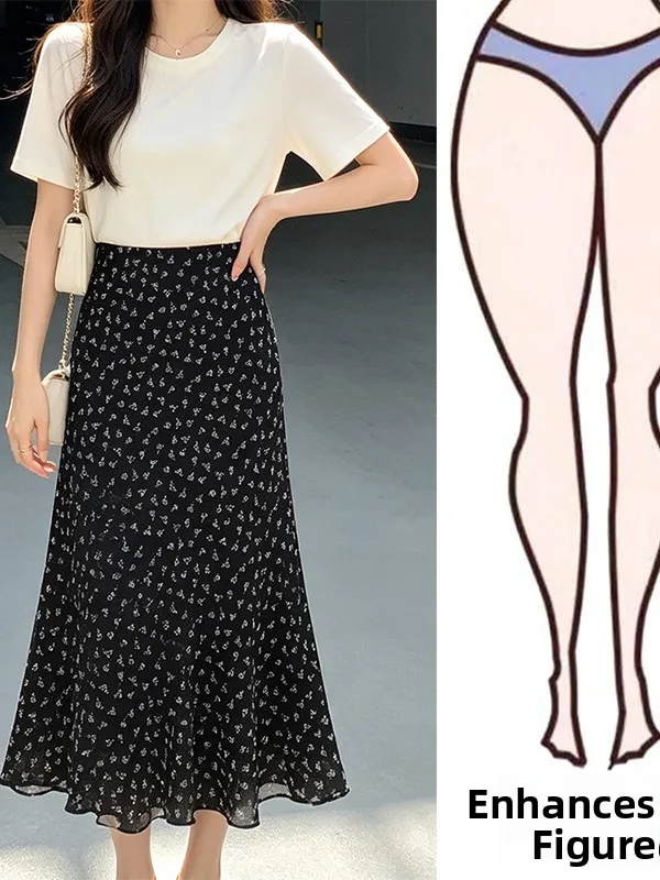 

High Waist Floral Print Fish Tail Skirt Women's Beautiful Half Body Skirt Summer New Style Skin Friendly Breathable