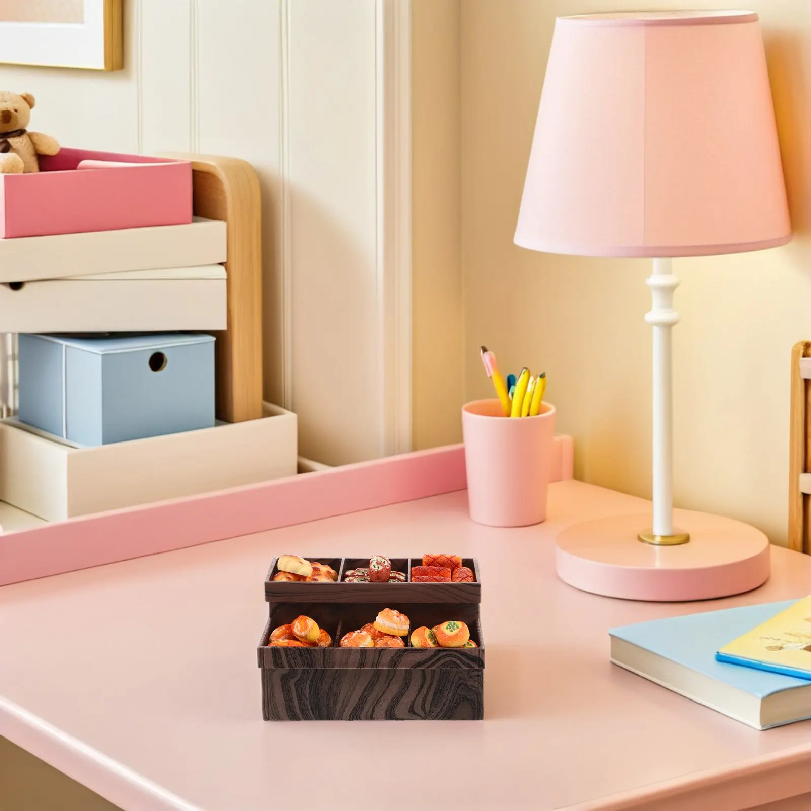 

1Set Miniature Bread Display Cabinet Realistic Simulation Bread Set for Dollhouse Kitchen Decor Small Storage Cabinet Home