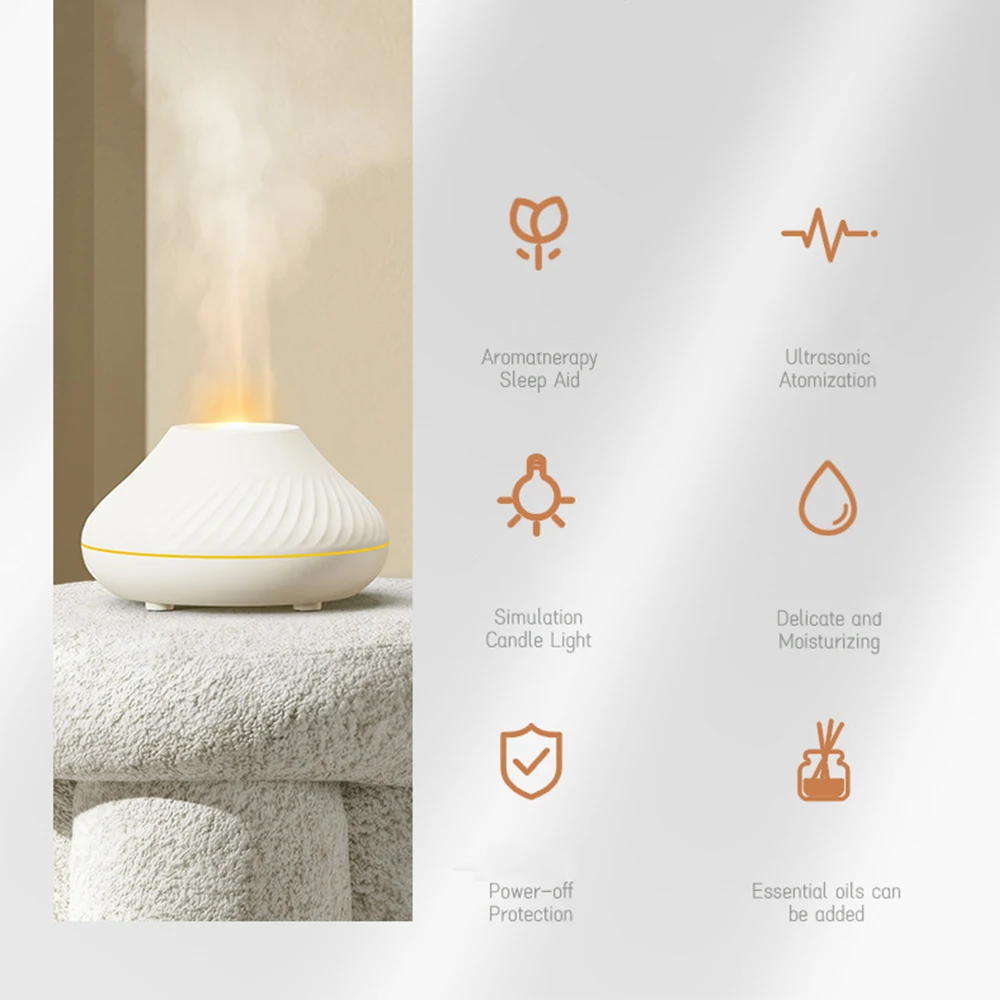 Volcanic Flame Aroma Diffuser Essential Oil Lamp Use Electric Air Humidifier Cool Mist Maker With LED Night Light  For Home