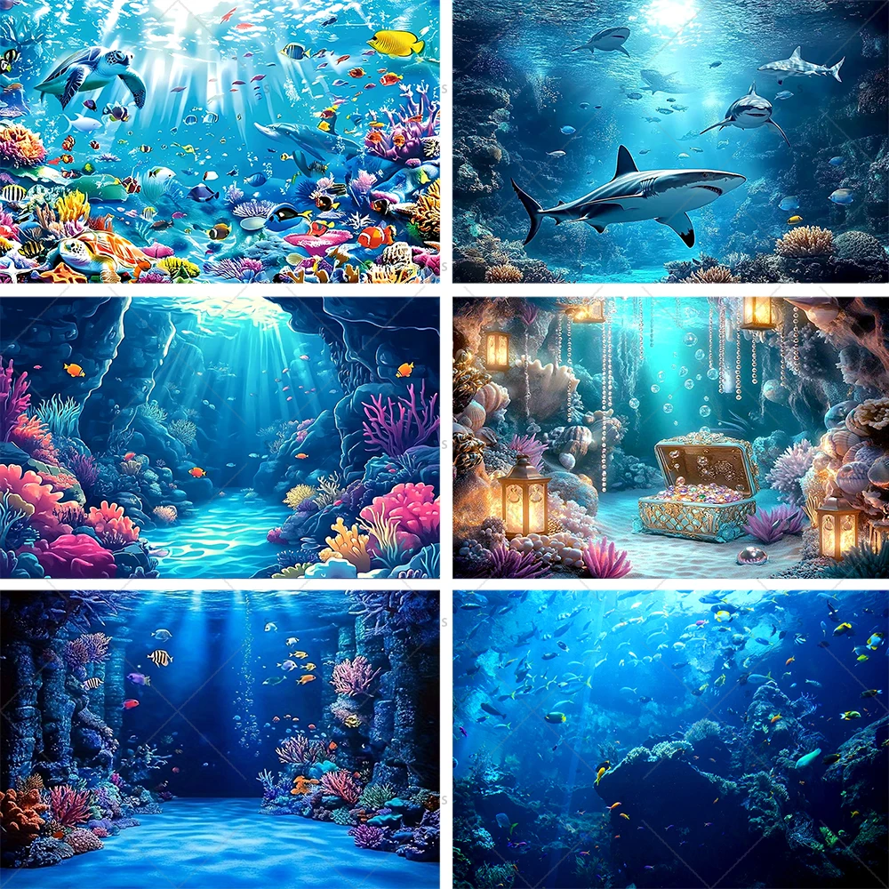 

Underwater World Backdrop Undersea World Seabed Banner Decor Pearl Shell Dolphin Turtle Deep Sea Photography Background Props