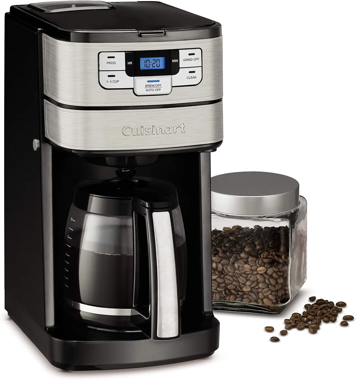 Moagem automática e Brew Cafeteira, Cafeteira, 1-4 Cup Setting, Auto-desligamento, Aço inoxidável preto, 12 Cup, Novo