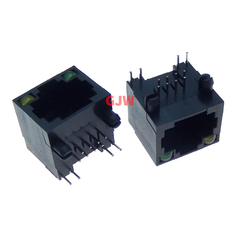 10PCS black RJ45 Network Ethernet FEMALE SOCKET with light RIGHT ANGLE 56 8P8C female jack connector