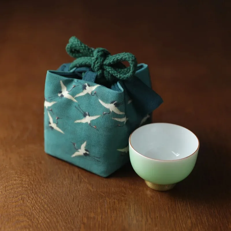 Portable Empty Fabric Bag Printed Cloth Bag Tea Cozies For Teapot String Linen Teapot Tied Tea Cups Teaware Storage Bag