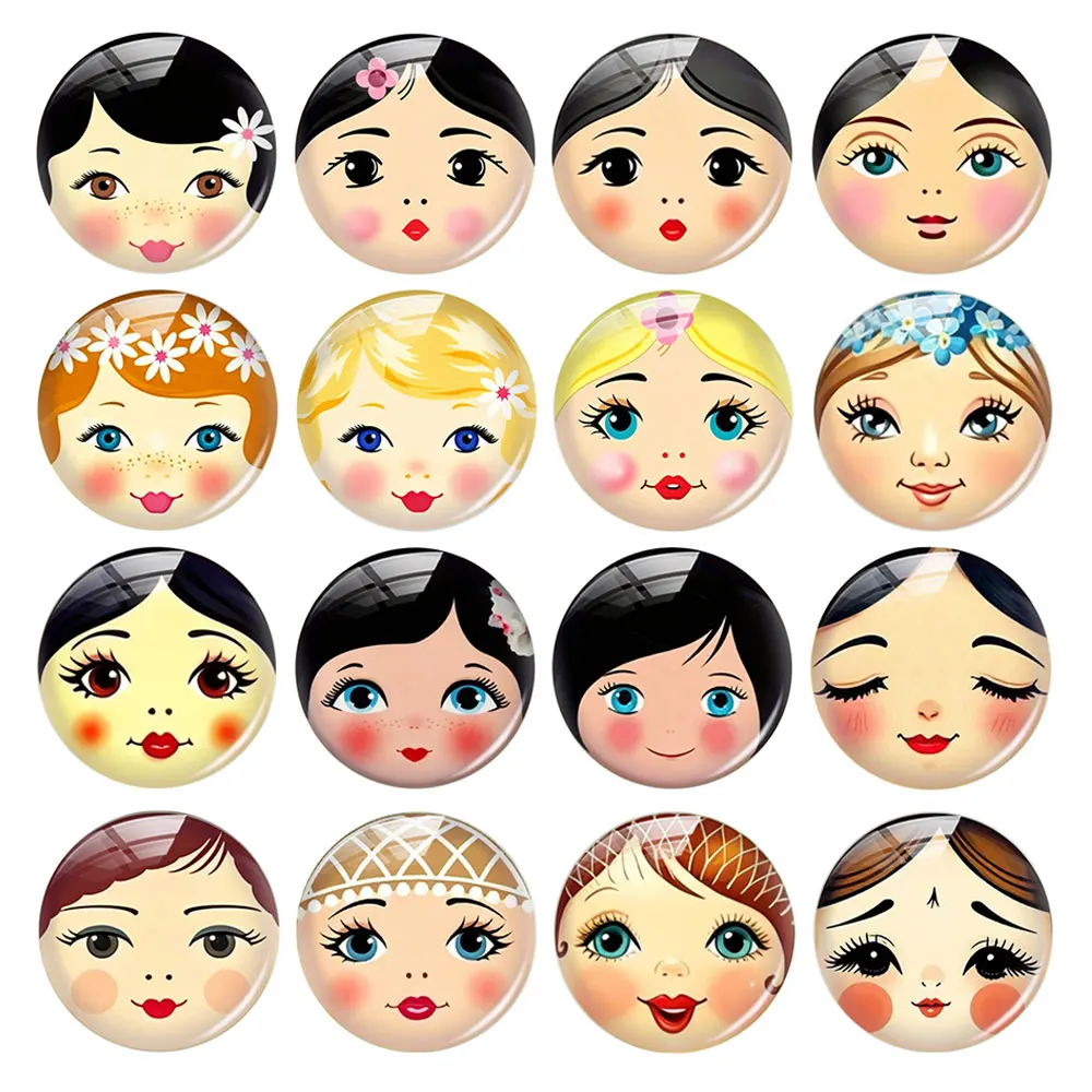 Handmade Round матрёшка Matryoshka Doll Face Russian Female Photo Glass Cabochon Flatback Demo Cameo For Diy Jewelry Making