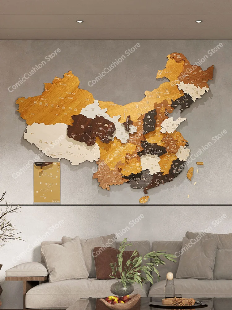 

Wooden China map splicing wall decoration 3D restaurant company living room sofa background painting