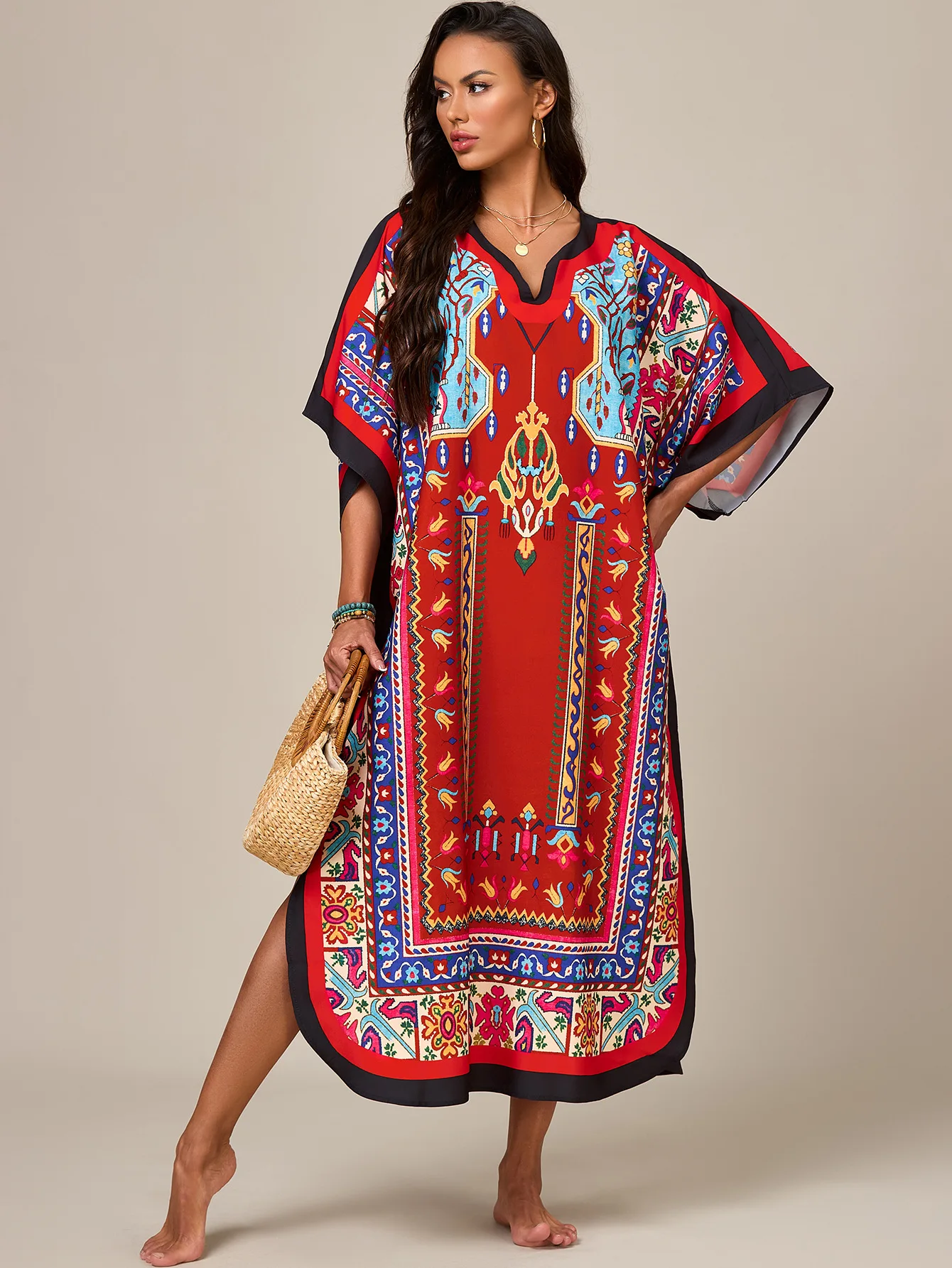 Mulheres africano kaftan maxi maiô praia cobrir roupa de dormir loungewear vestido casual senhoras dashiki caftan tamanho livre