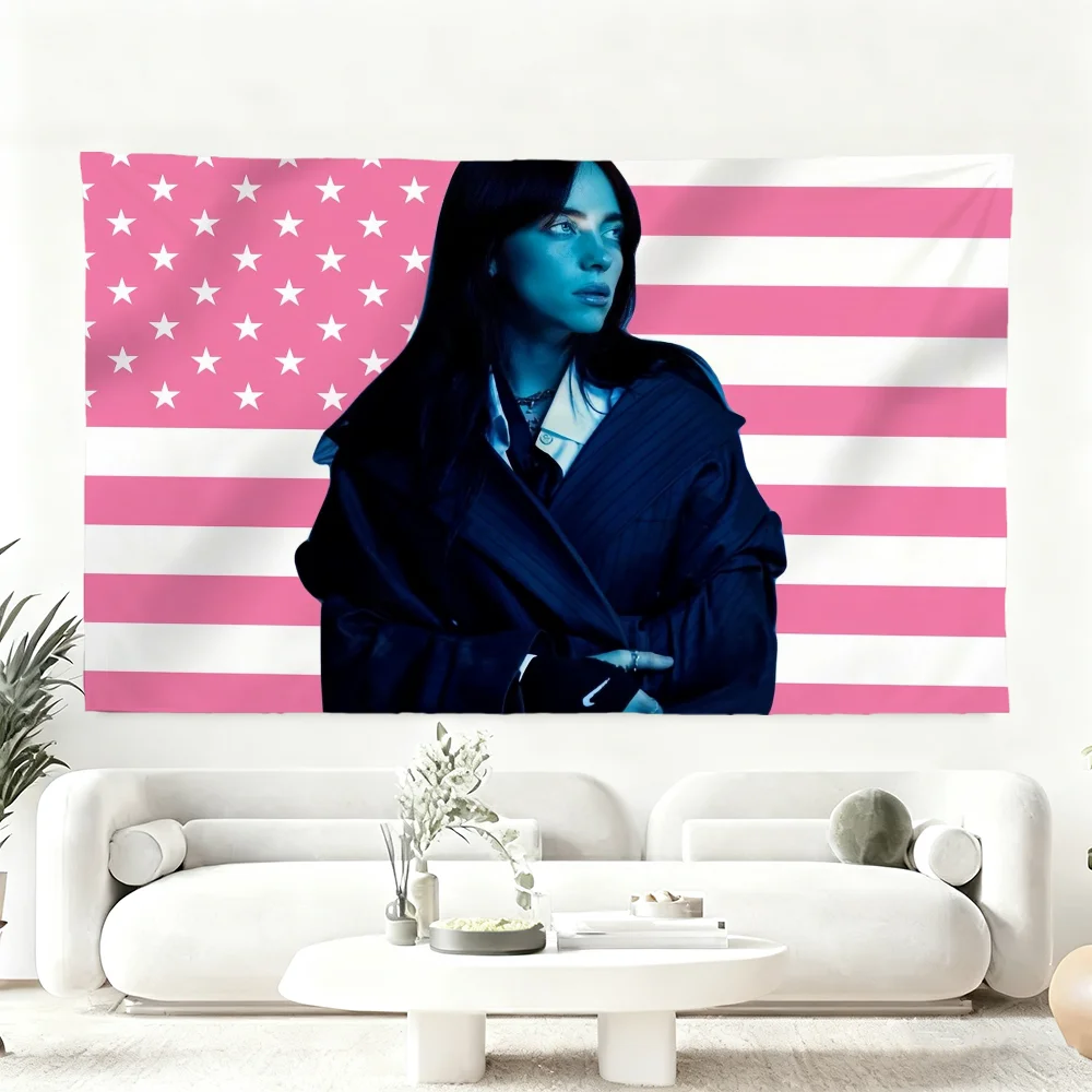 Singer B-Billie E-Eilish Flag Durable Outdoor Indoor Patio Festive Decoration Classic Design Pole Wall Room Banner