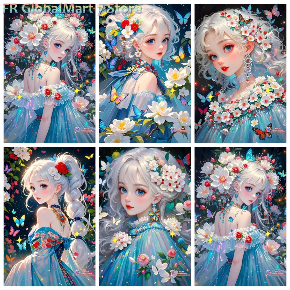 Japanisches Cartoon-Mädchen-Diamantmal-Set, quadratische und runde Diamanten, 5D-DIY-Blumen-Schmetterlings-Mosaik, handgefertigtes Kunstgeschenk, Heimdekoration
