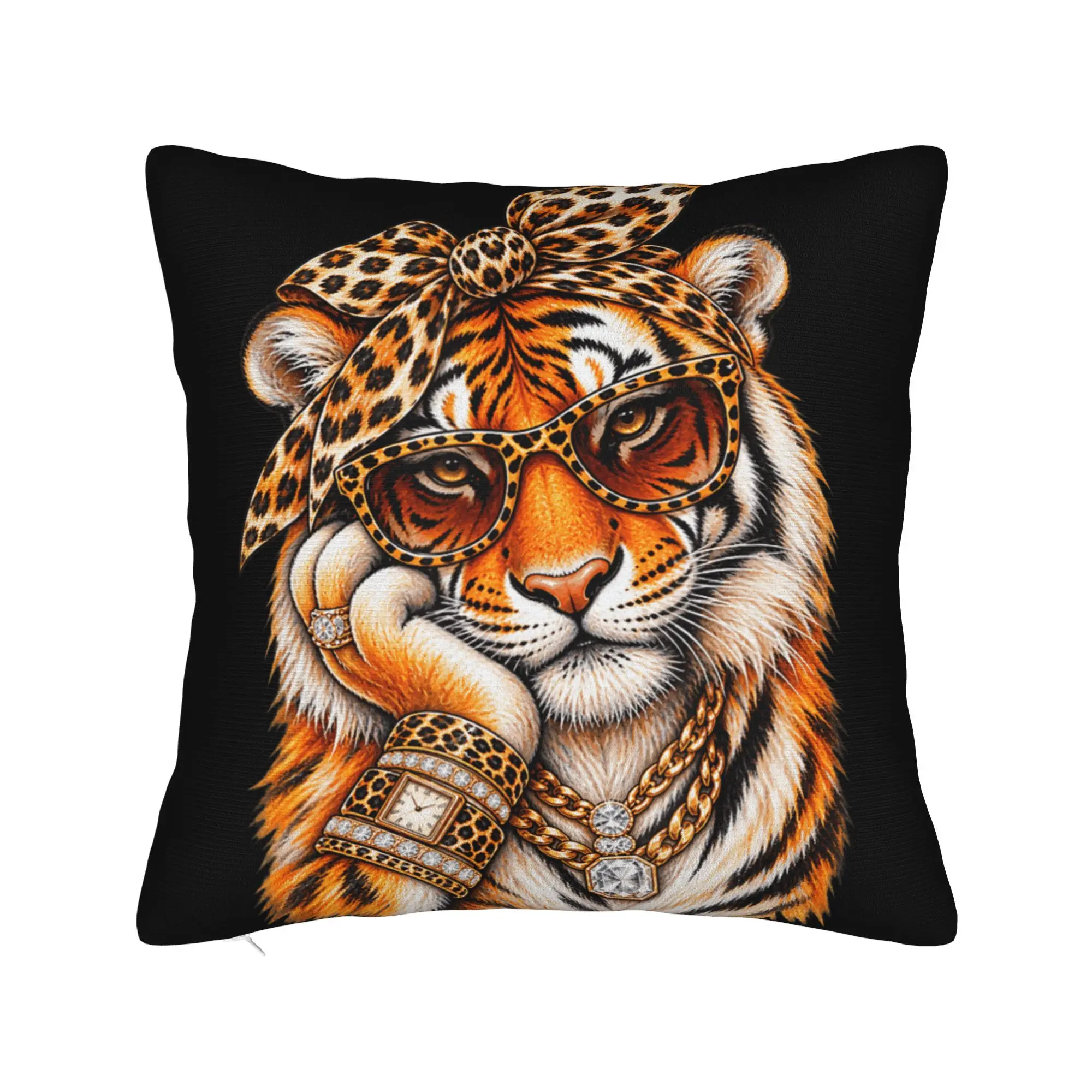 Bling Tiger Leopard Bow Big Cat Fashion Pillowcases  Fashion Pillow Case For Sofa Car Home Decor Soft Pillow Cover
