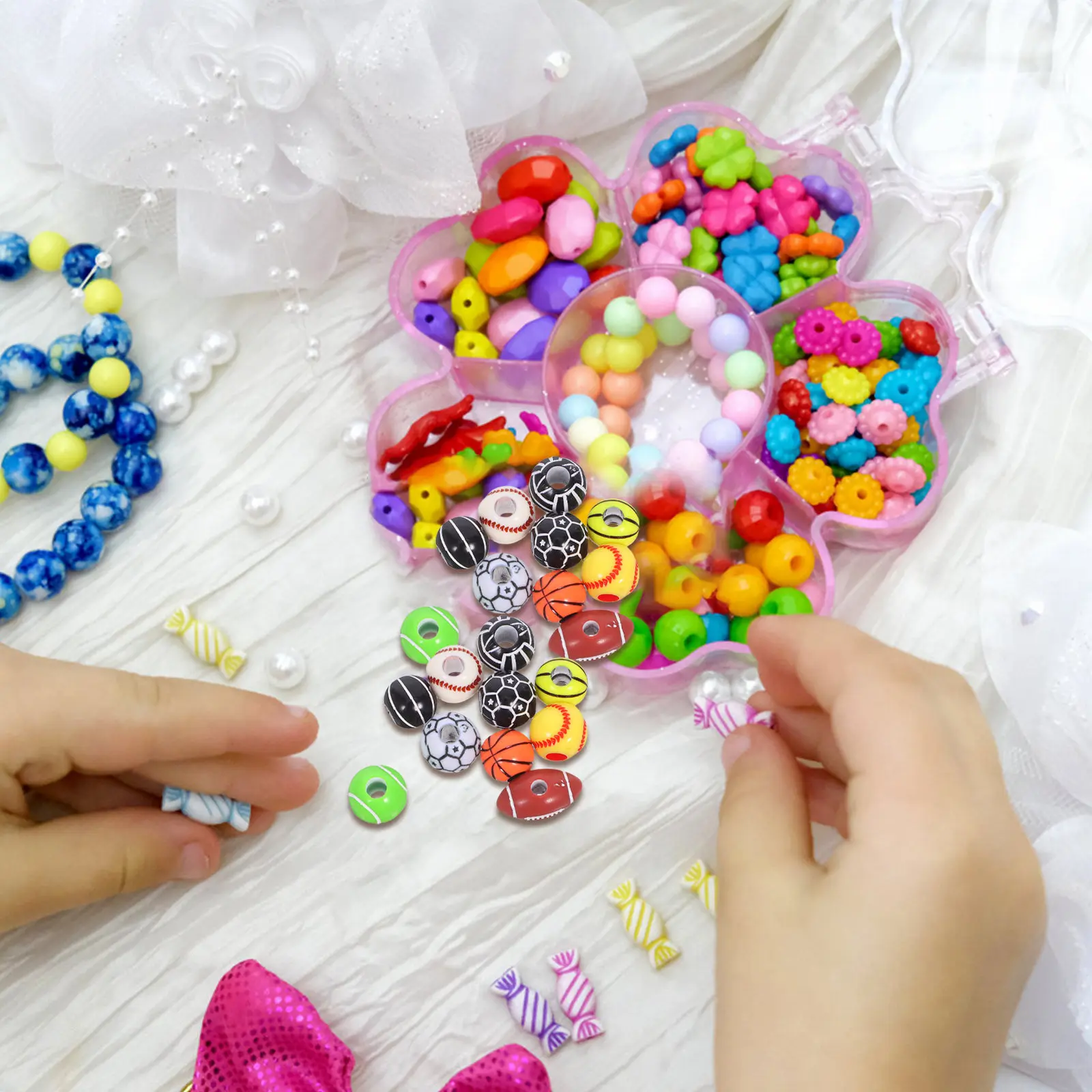 300Pcs Sports Theme Loose Beads Acrylic Lightweight Large Hole for DIY Jewelry Bracelets Keychains Baseball Basketball Soccer view 6