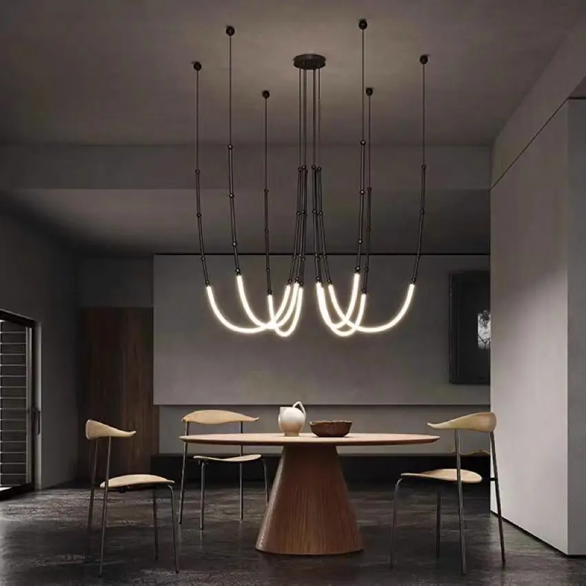 

Nordic Designer Linear Chandelier Suitable For Living Room Staircase Shop High Rise Commercial Art Duplex Villa Loft Hall Light