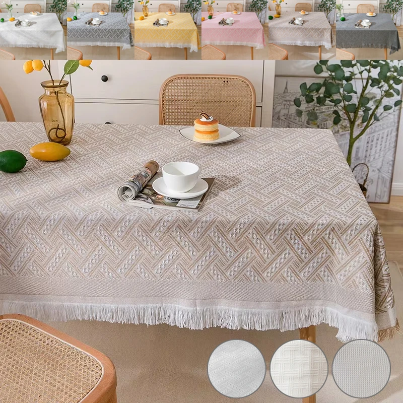 

1PC Cotton Polyester Diamond Rectangular Tassels Tablecloth Geometry Cover Picnic Outdoor Party Dining Decor Dustproof Table Met