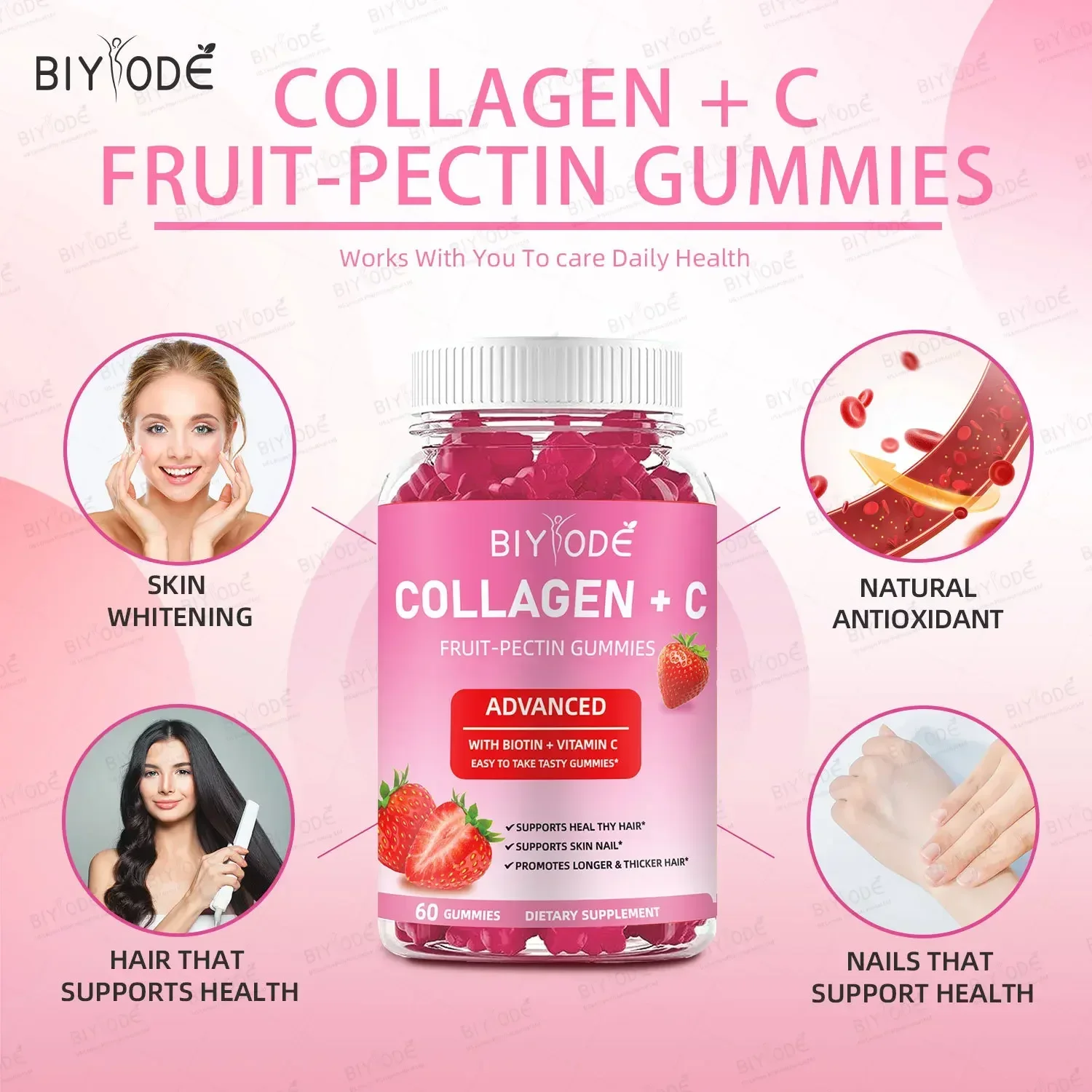 1 bottle collagen gummies to brighten skin tone supplement vitamins to improve skin sagging health food