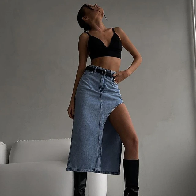 Denim skirt fashion with side split