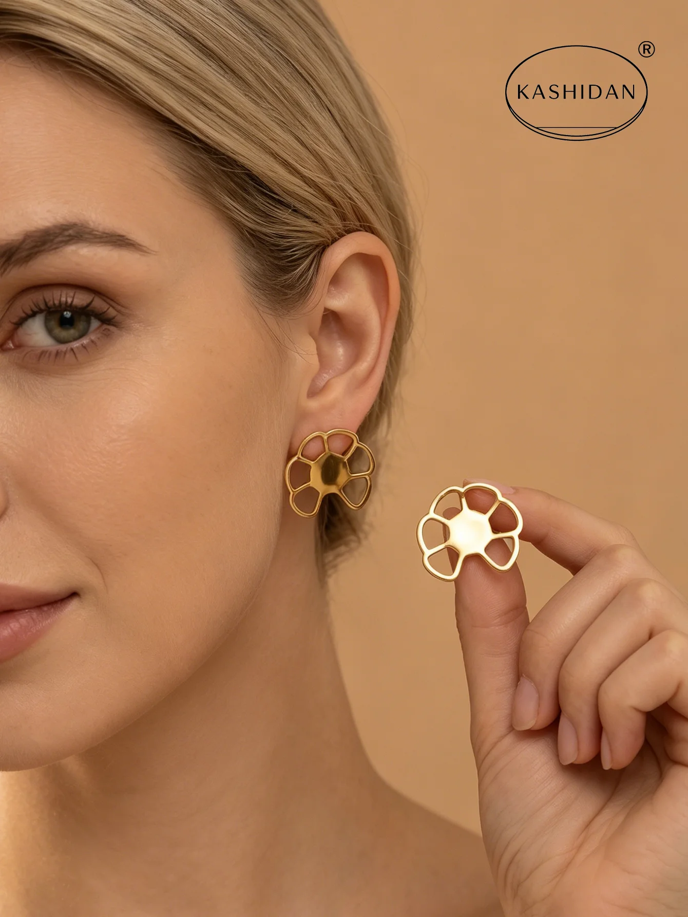 Fashion Stainless Steel Flower Stud Earrings for Women Geometric Hollow Out Open Petal Statement Earrings