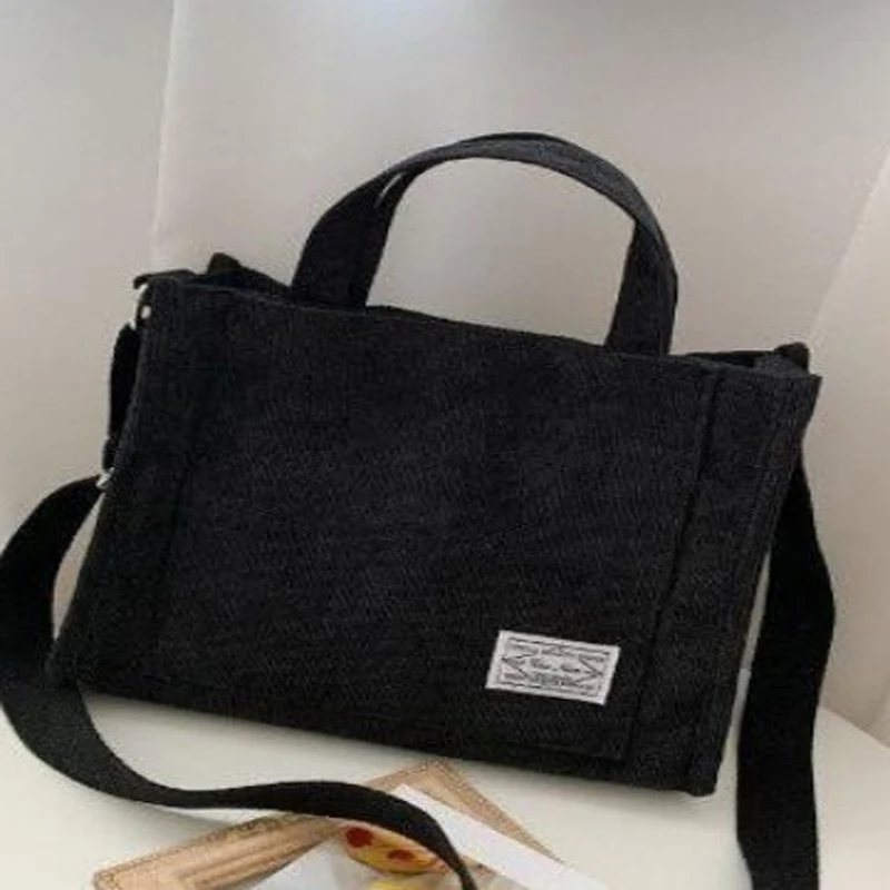 Borsa Tote in velluto a coste per donna, borsa a tracolla a righe retrò, borsa Casual per lo Shopping di viaggio della scuola dell\'ufficio