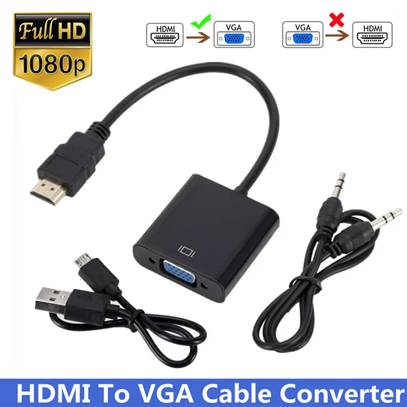 HD 1080P HDMI-Compatible to VGA with 3.5mm Audio Power Supply Adapter Converter Cable For PC Laptop TVBox to Projector Displayer