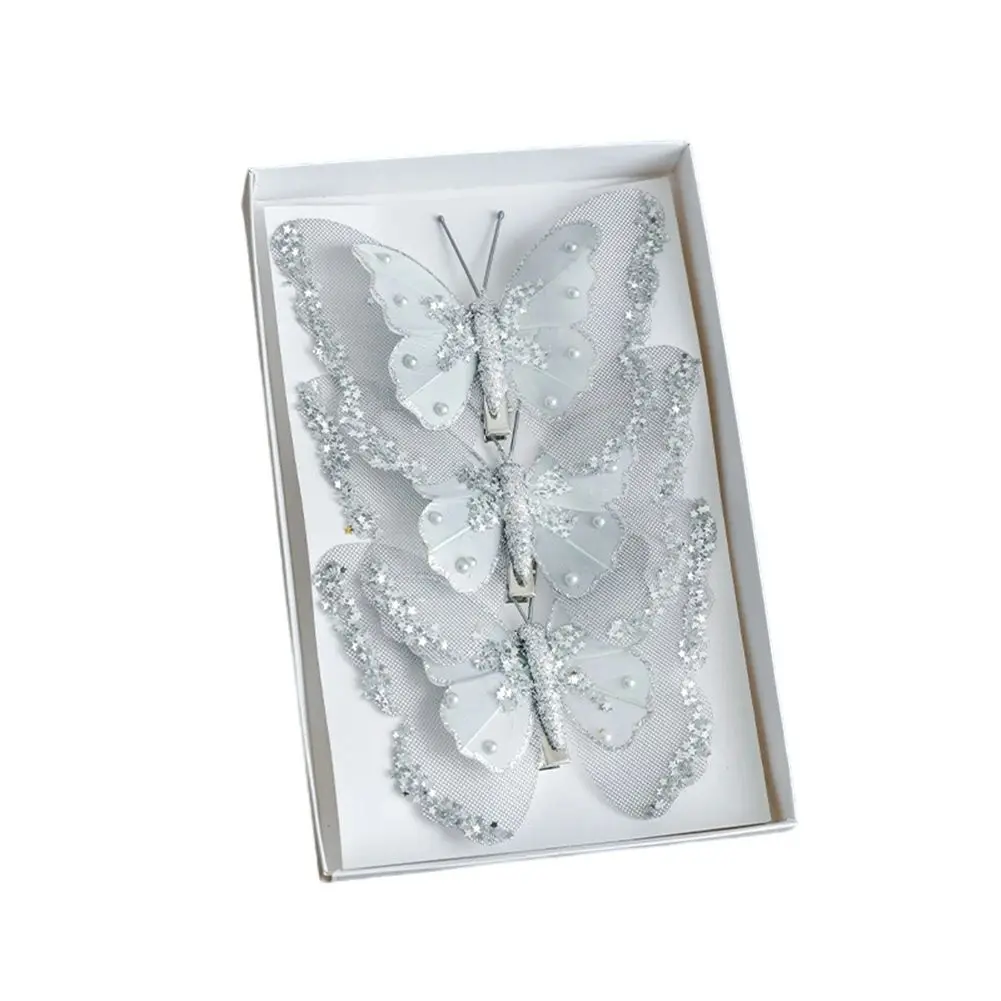 Double Layer Sequin and Feather Butterfly Ornaments Designed for Christmas Tree and Holiday Wreath Decoration Use