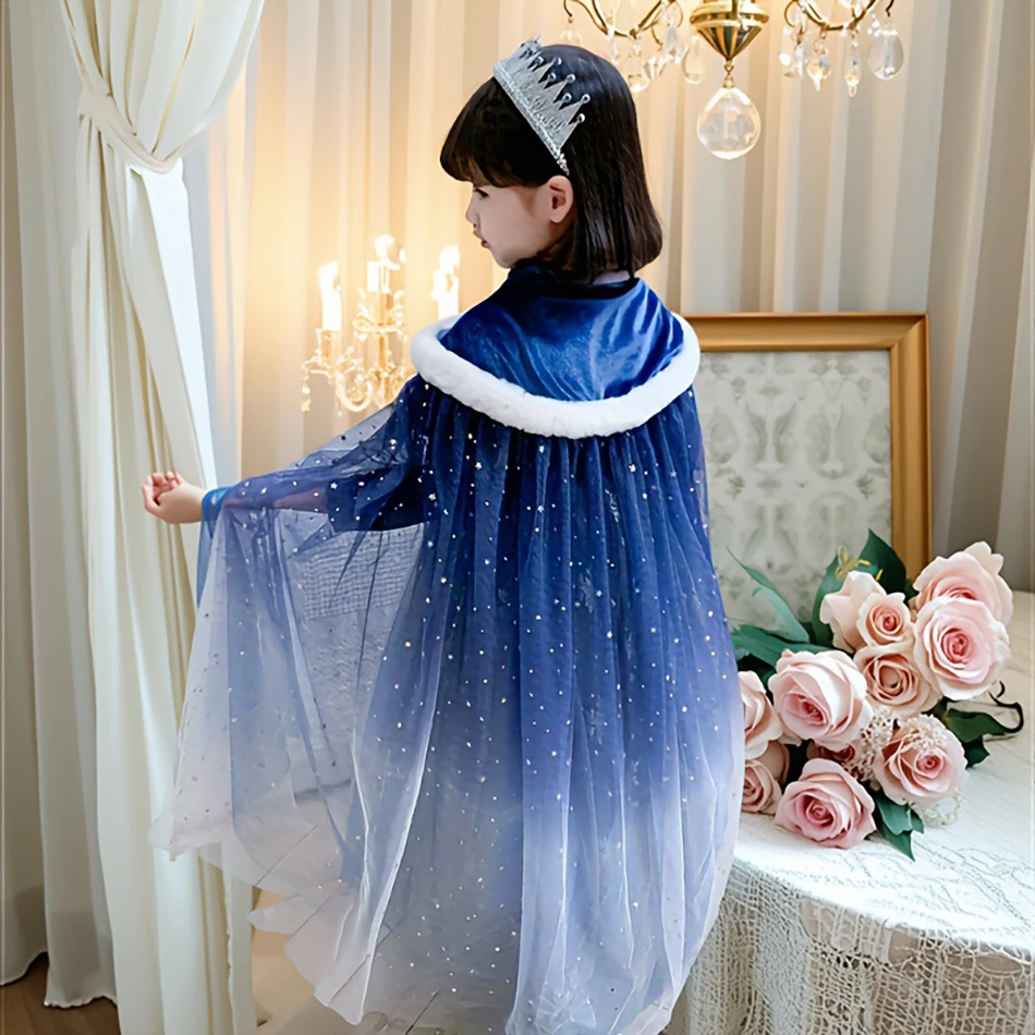 

Детский карнавальный костюм: накидка-шаль для девочек, сетчатый плащ с принтом звезд для Рождества, вечеринок, Хэллоуина, косплей принцессы