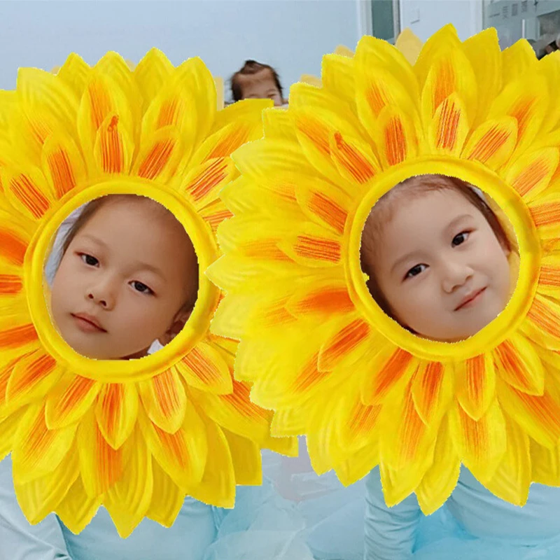 Sunflower Headgear Funny Performance Props Sunflower Hat Hood For Dance Party Festival Games Kids Teens Adults Costume Accessory