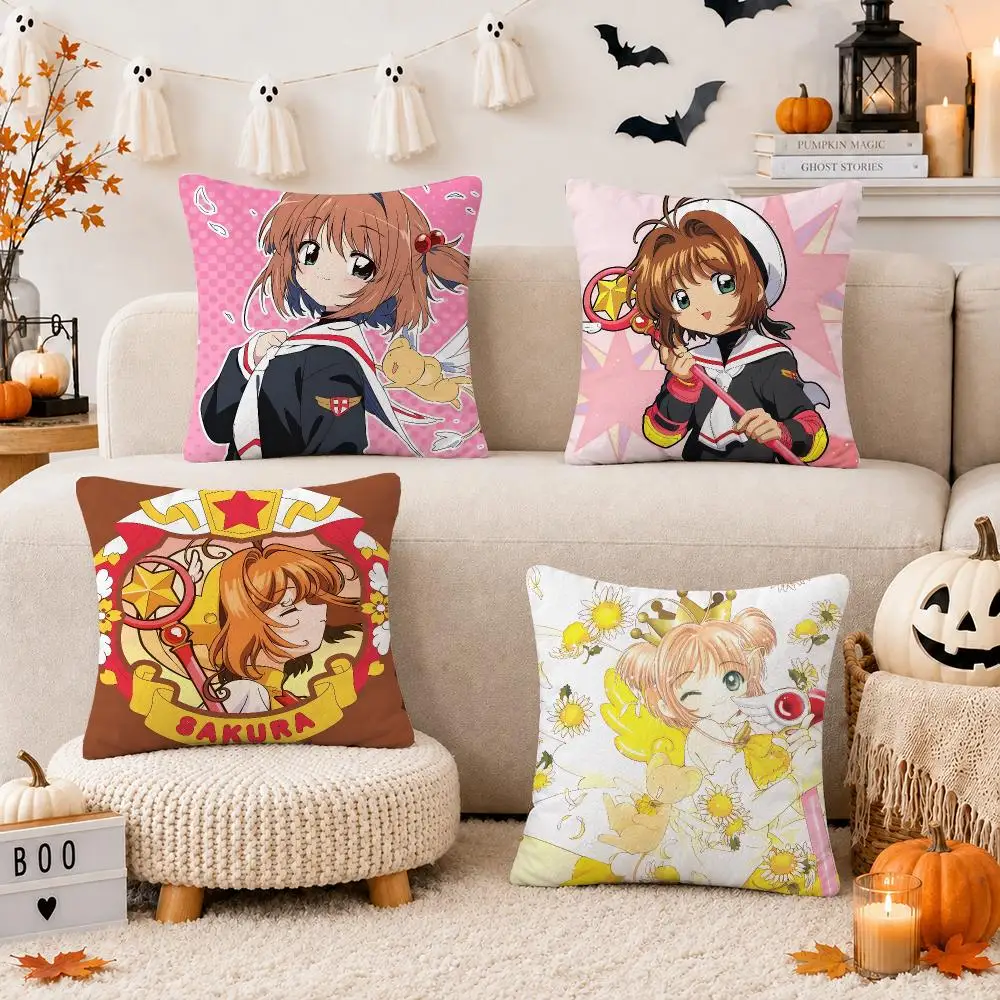 Anime C-Cardcaptor Sakura Cushion Cover Soft Short Plush Double-Sided Print Throw Pillow Case Home Decor Gift