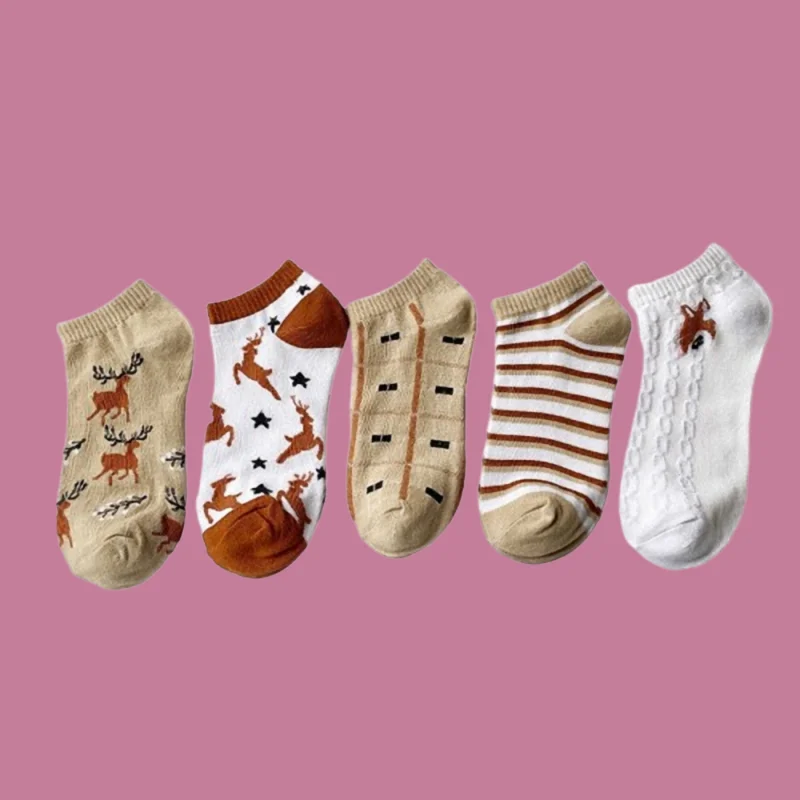 

5/10 Pairs 2024 New Fashion High Quality Women's Four Seasons Deer Socks Short Women's Breathable Casual Sports Socks