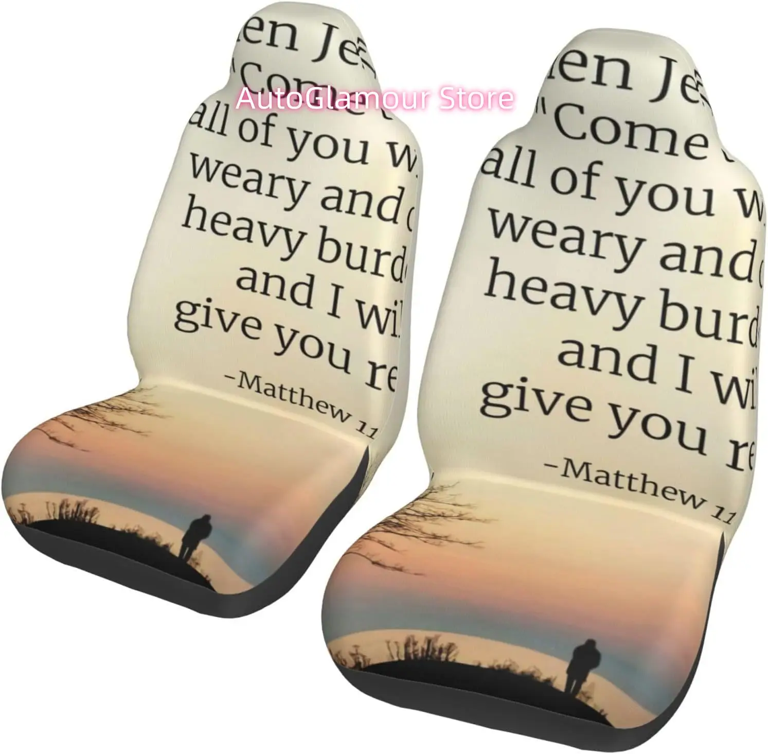 Jesus Come Said Heart Those Weary Proverbs 2-Piece   Seat Cover Complete Set - Elastic Seat Protection Cover for Ca