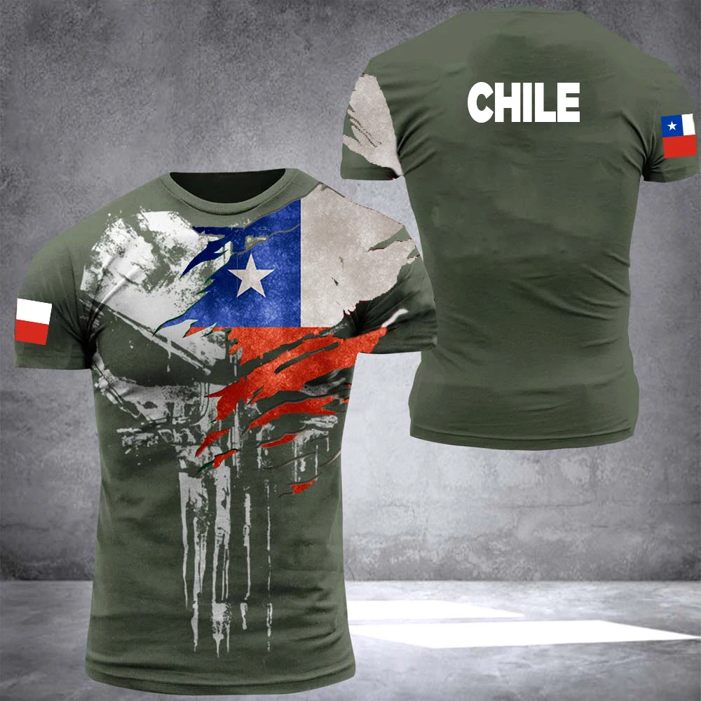 Chile Army T-Shirts For Men Flag Print Short Sleeve Veteran Soldier Print Vintage TShirt Oversized Women O Neck Tops Clothing