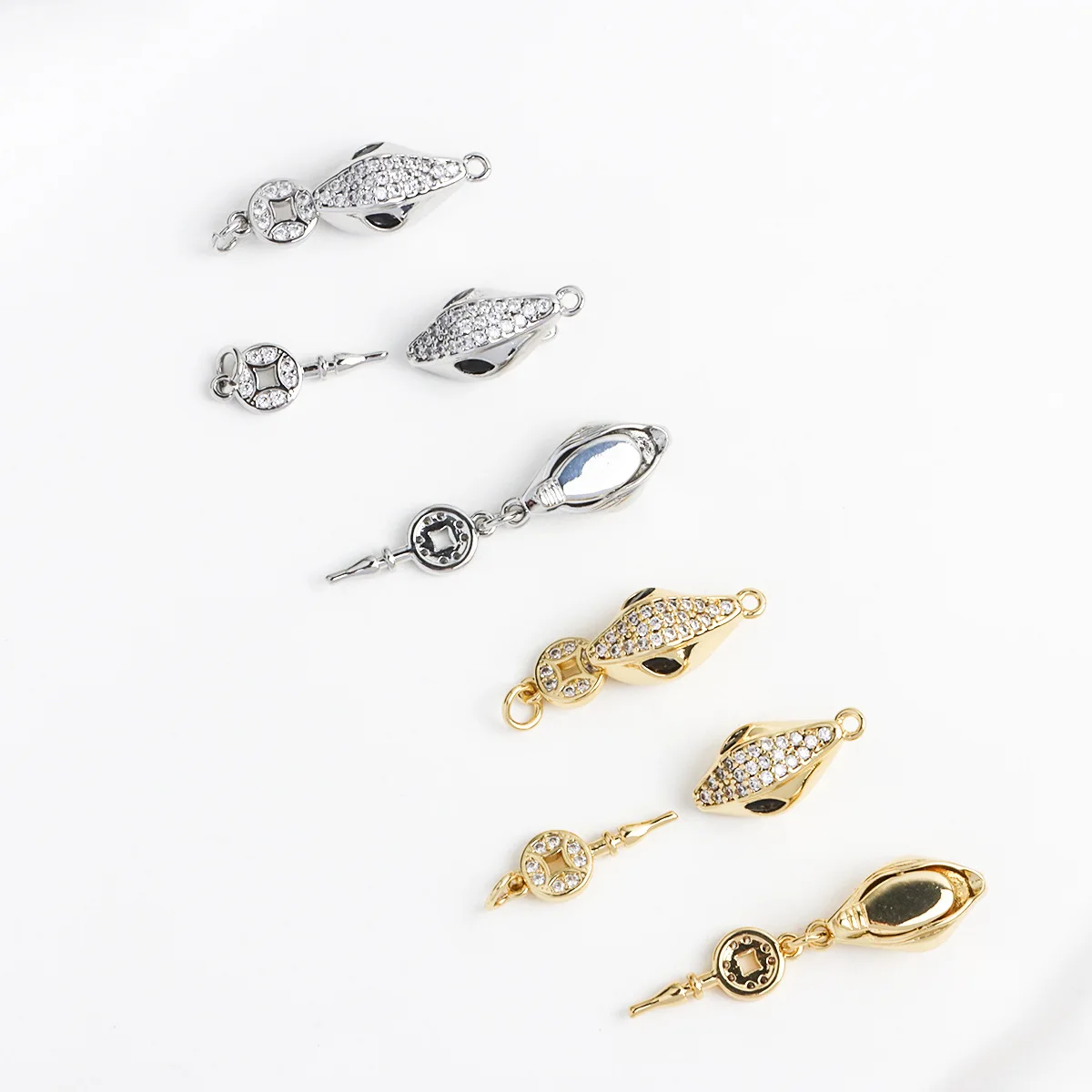 1 Piece Zircon Inlaid Snake Head Ingot Push Button Necklace Bracelet Connecting Buckle DIY Jewelry Making Material Accessories