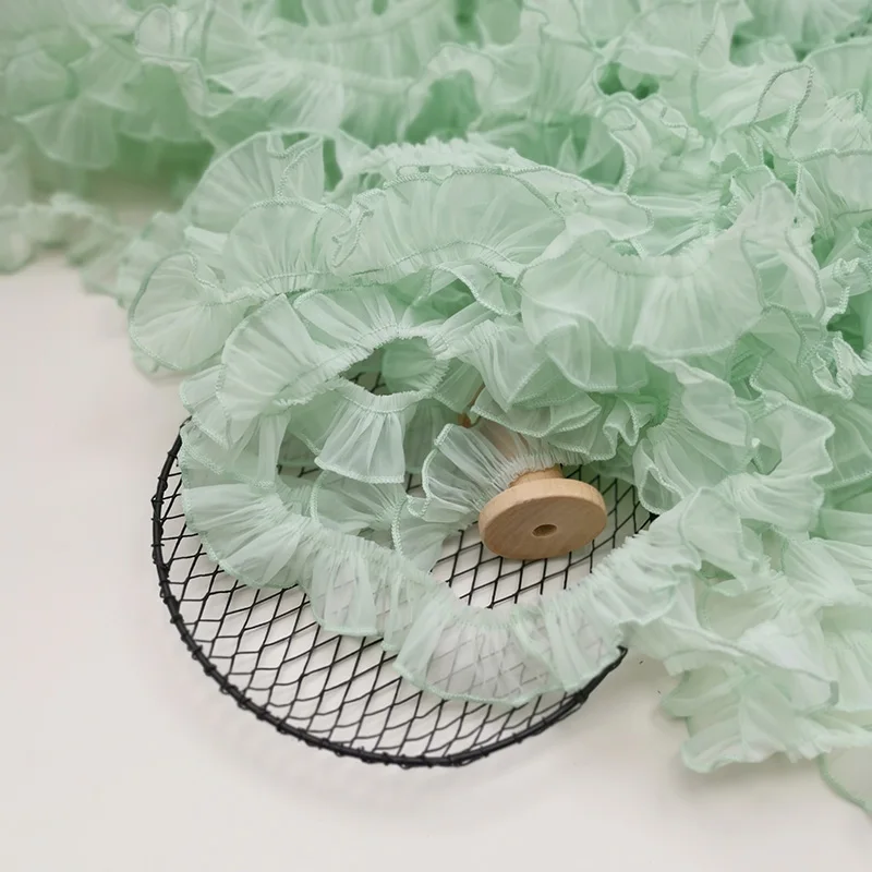1meter Mint Green Pink Pleated Corrugated Lace Soft Folded Material Ribbon Dress Collar Edge Trim Sewing Supplies 3cm 5cm width