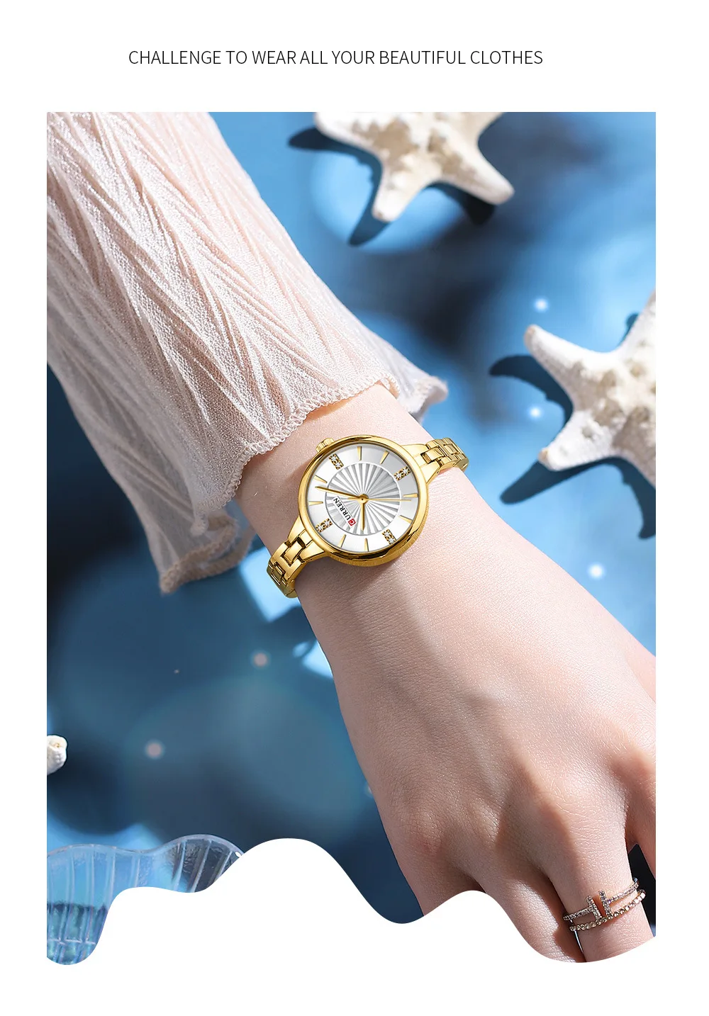CURREN 9097 Top-Marke Damen-Quarzuhr, modisch, lässig, Gold, Silber, wasserdicht, Edelstahlarmband, elegante Damenuhr – Detail 14