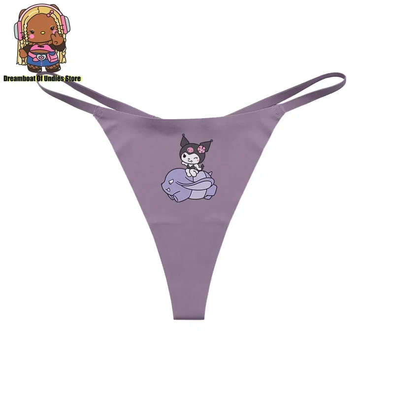 Hellokitty Kuromi Melody Cartoon Cute Women Thong Sexy Seamless Underwear Quick-drying Low-waist Ice Silk Yoga One-piece Briefs