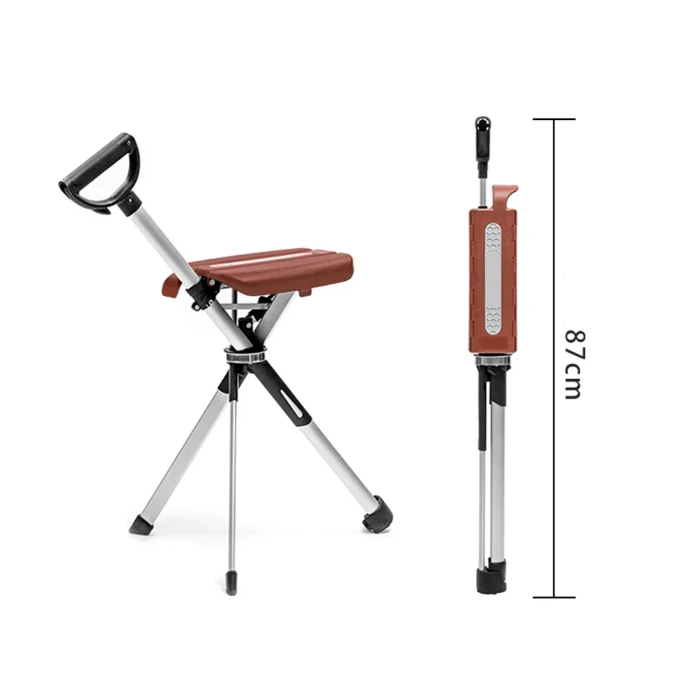 Cane Chair,Non-slip Crutch Folding Portable Seat,Universal Crutch, Elderly Crutch and Chair Dual Use CampingChairs Folding Chair