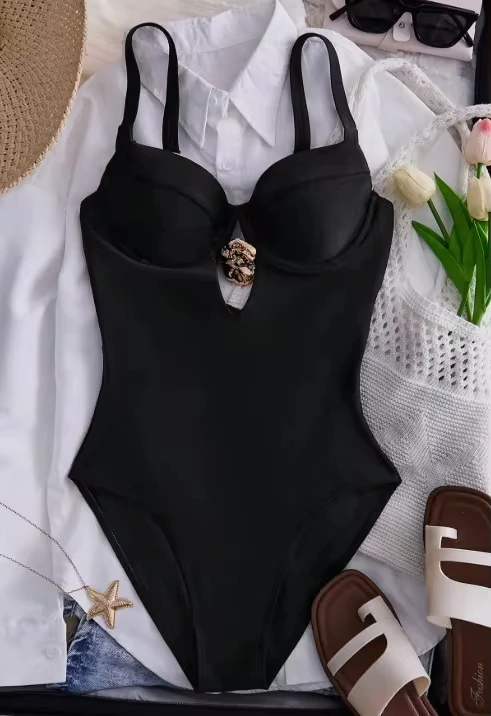 

2026 New Cut Out Underwired One Piece Swimsuit Women Metal Deco Swimwear Female High Leg Cut Monokini Bather Bathing Suit Swim