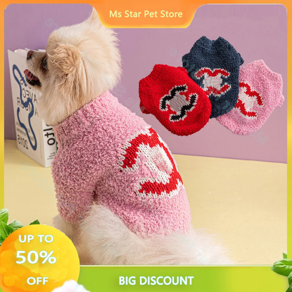 

New Pet Plush Sweater Pet Diamond Plaid Sweater Little Dog Senior Clothing Autumn and Winter Dog Coat Dog Clothes for Small Dogs