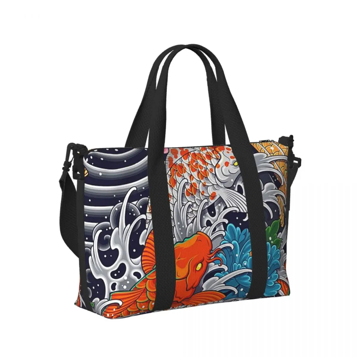 

Пляжная дорожная сумка с рыбой кои и цветочным узором, большая вместительная сумка-тоут для тренажерного зала, йоги, женская дорожная сумка для покупок