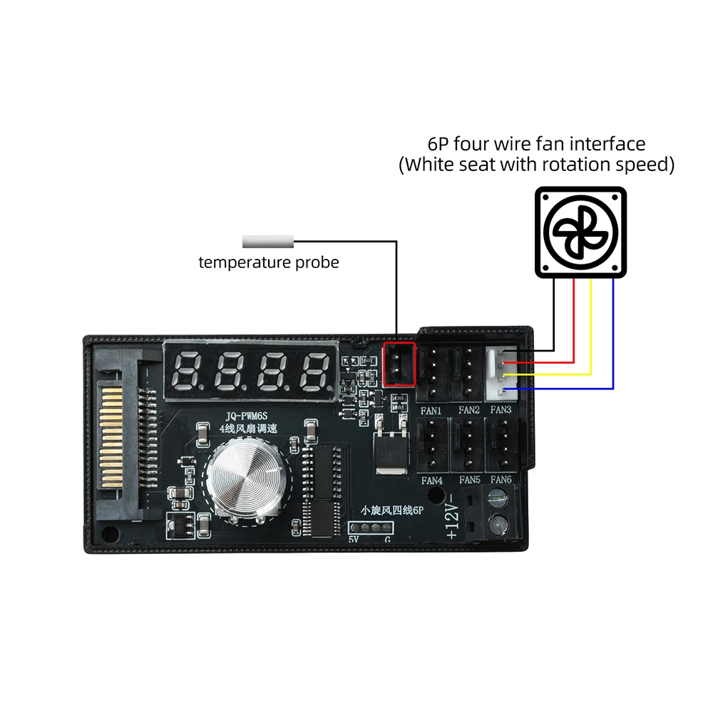DC 12V 5A PWM Fan Speed Regulator 6 Way 4-Wires Temperature Control Cooling Speed Controller Display 10K NTC 3950B Sensor Probe