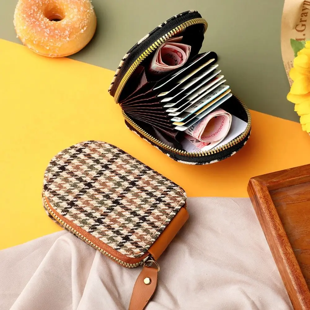 

Multi-card Slot Houndstooth Short Wallet Ins Zipper Korean Style Card Holder Coin Purse Clutch Bag PU Leather Female Card Bag