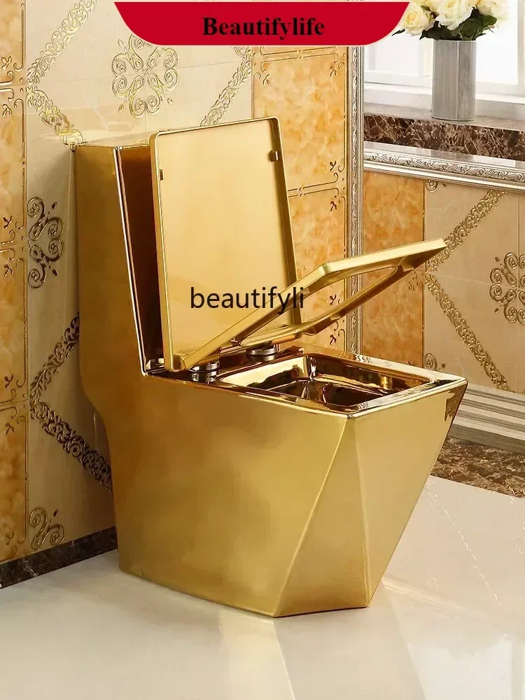 

Z189 newHousehold Flush Golden Toilet Siphon Water-Saving Color Ceramic Square Toilet