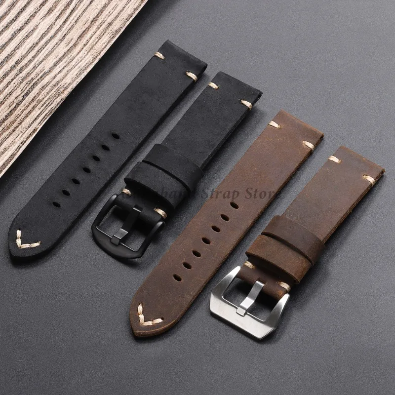 22mm 24mm 26mm Vintage Soft Handmade Leather Straps Retro Watchband For Seiko for Panerai Men Women Brown Bracelet Accessories