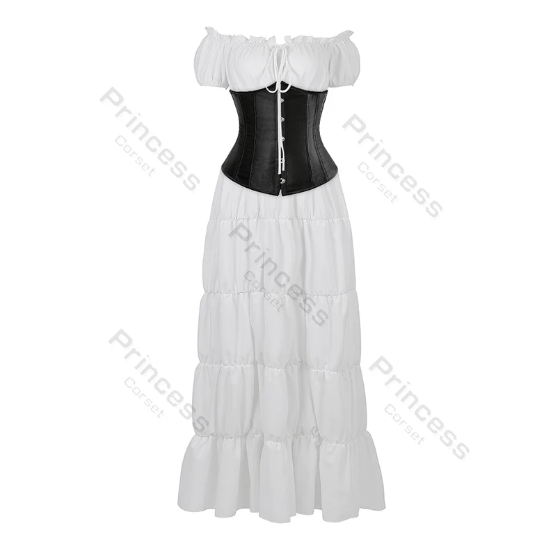 Corset Dress Victorian Shoulder Off White Wedding Dress Underbust Corset Top Medieval Dress Costume for Women Plus Size Green