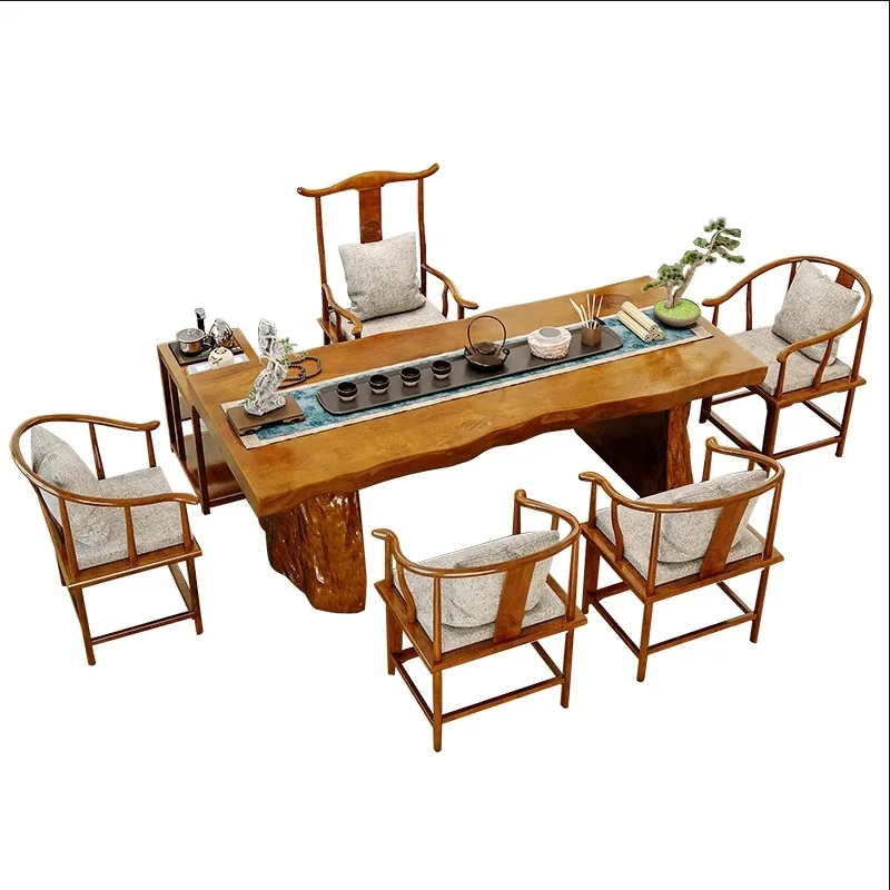 

Новый чайный столик из цельного дерева в китайском стиле, чайный столик и стул, большой стол из офисного бревна
